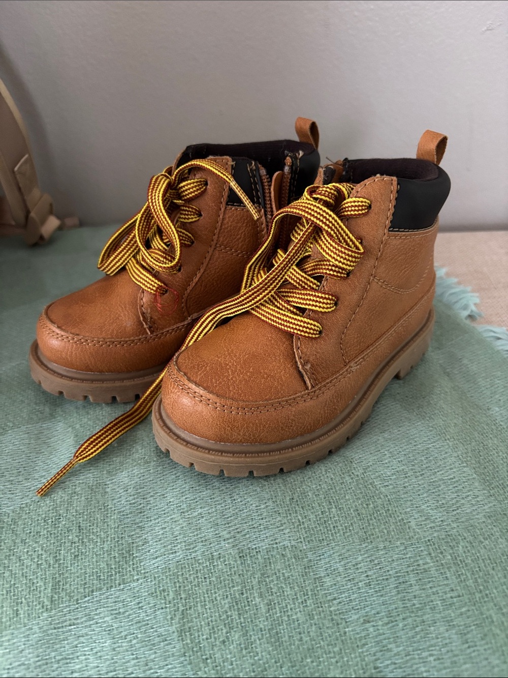 Carter's Brown Tan Kids Lace-Up Boots with Yellow Accent Laces